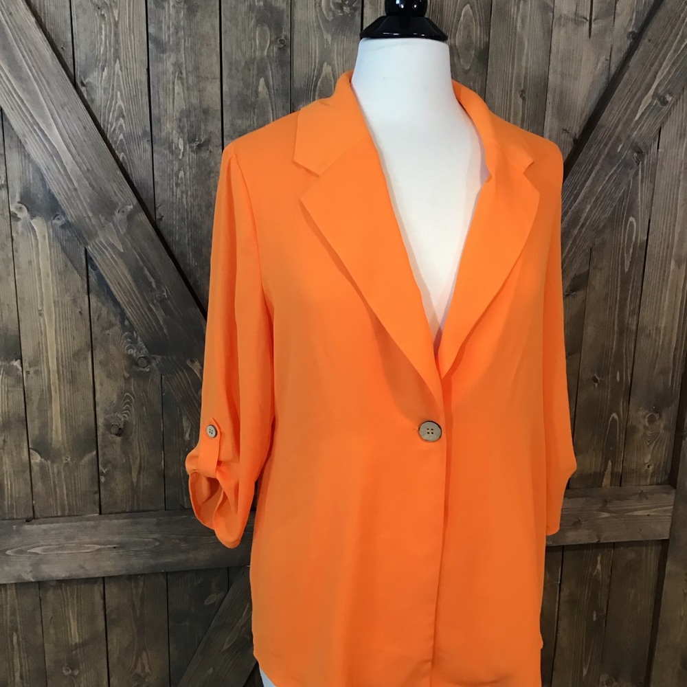 ☘️ Chico’s Sheer Bright Orange Jacket/Cardigan - Picture 2 of 5